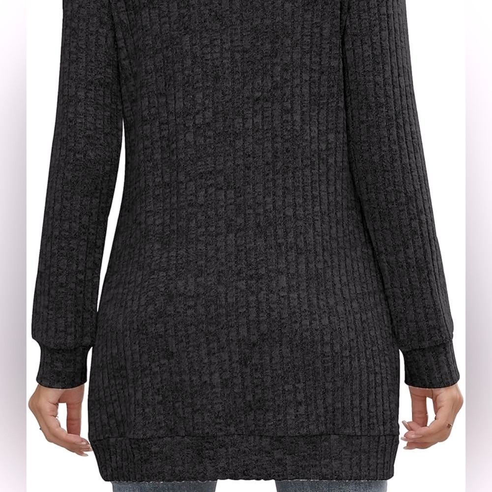 NWT [Auremore] Ribbed Long-Sleeve Crewneck Tunic Sweater in Black Women’s S or M - Picture 3 of 11